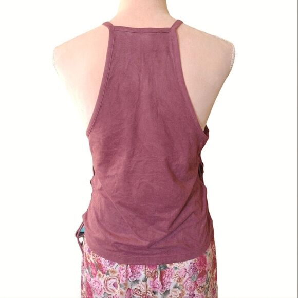 AEO Mauve Suede High Neck Lace Up Sides Crop Tank Top Large - Picture 15 of 16